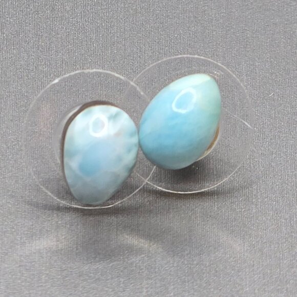 VTG Sterling Silver Larimar Stud Earrings 8.8x6mm 14.4g Dominican Republic - Picture 1 of 7